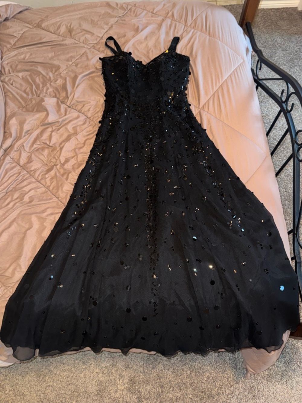 Black chiffon and sequins A-line evening/ball gown